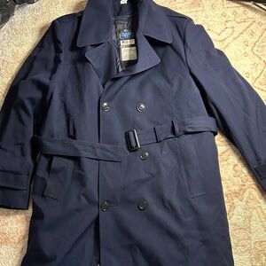 vintage Men's Navy Double-Breasted Trench Coat with Belt